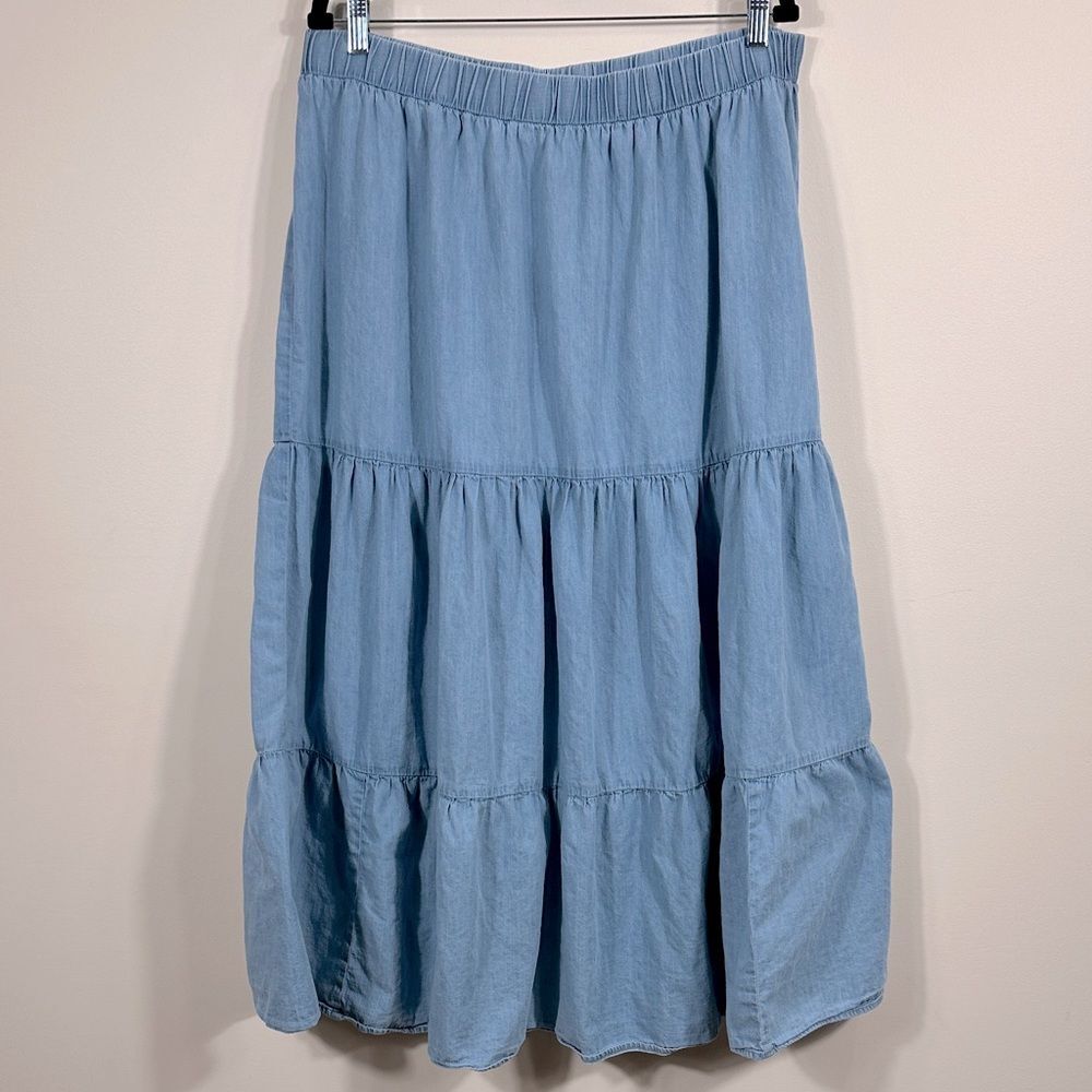 Lane Bryant Maxi Tiered Blue Chambray Skirt Summer Casual Beach Women Size 14/16